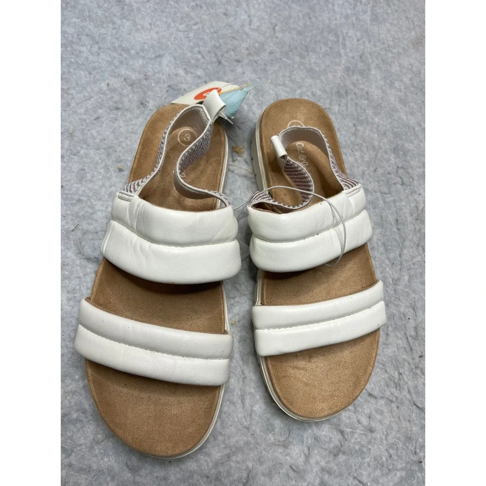 Cat & Jack Kids White Puffer Strap Sandals Elastic Back Size‎ 3 NWT